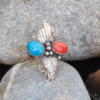 Bague En Argent 925 Turquoise Et Corail - Style Cocktail, Taille Réglable, Occasion