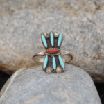Bague En Argent Turquoise Et Corail - Taille 58 - Style Bohème