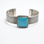 BRACELET MANCHETTE VINTAGE en argent massif avec turquoise et pierres