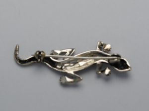 Broche Lézard Art Déco - Argent 925 Et Strass - Longueur 55 Mm - État Bon
