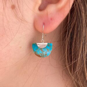 MINI - Boucles d'oreilles en turquoise naturelle demi-cercle pendantes vintage