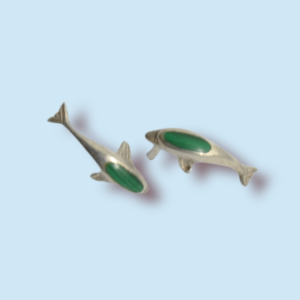 Boucles d'oreille dauphins malachite et argent